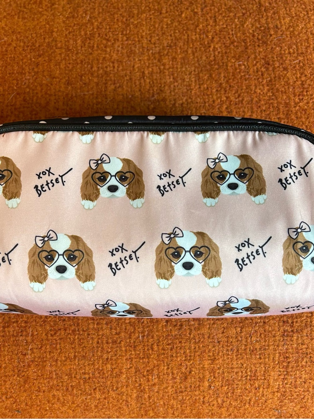 Betsey Johnson Pink Puppy Print Cosmetic Bag